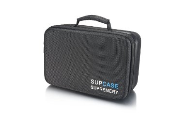 Supremery Sup320 Waterresistent Case for Gopro Hero 4 / 3  / 3/2/1, Sj4000 Sj5000 Bag Case for Camera, Housing, Wife Remote and Accessories (Hidden Compartment, Zipper,Hardshell Case) Black-blue