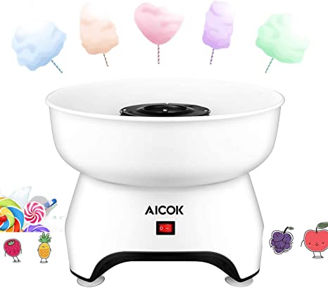 AICOK Candy Floss Maker for Kids 500W Cotton Candy Maker with 10 Bamboo Sticks and Spoon for Birthdays and Parties, Non-Slip Feet and Food Grade Material, White …