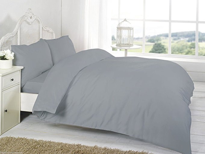 LinenTown 600-Thread-Count Egyptian Cotton Duvet Cover Set - Full/Queen, Silver Grey Solid