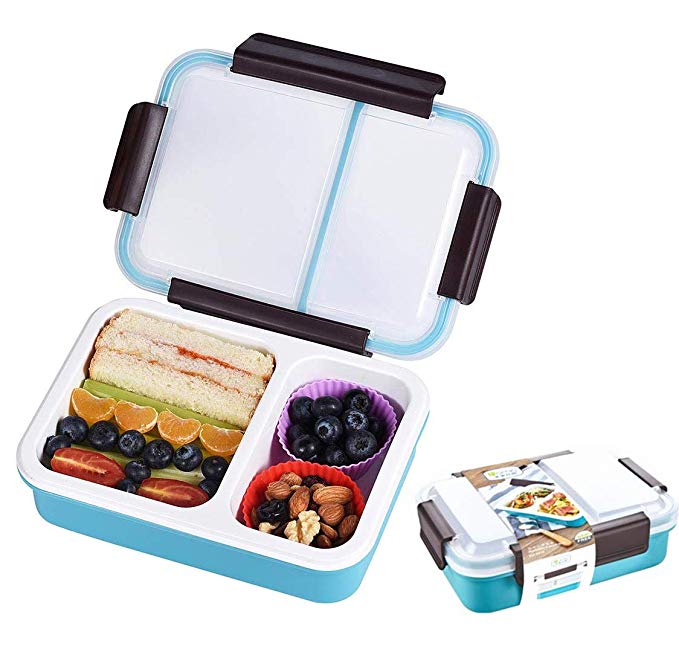 Bento Box with 2 Compartments, Leakproof Lunch Box for Adult and Kids, Microwavable, BPA Free, Detachtable Lunch Container (Blue)
