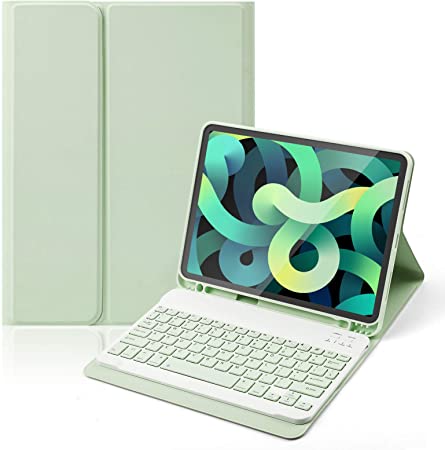 iPad Air 4th Generation 10.9 Inch Keyboard Case 2020-LUCKYDIY Wireless Keyboard Cover with Pencil Holder Keyboard Case for iPad Air 4th Gen with Magnetic Detachable (green-10.9)