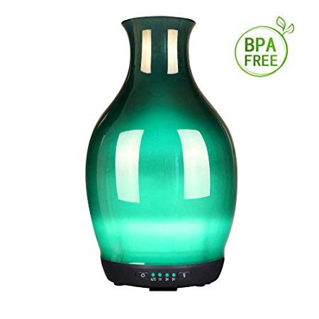 MASEN Essential Oil Diffuser 250ml Glass Ultrasonic Aromatherapy Oil Diffuser with 4 Timer Setting Cool Mist Humidifier Waterless Auto Shut-off and 7 Color Changing LED Lights for Room Office Babies
