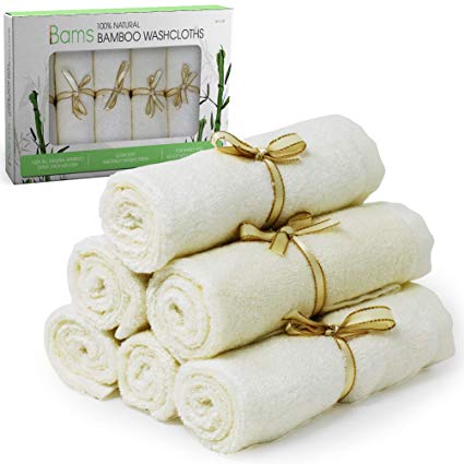 BAMS Luxury 100% Bamboo Baby Washcloths - Extra Soft Wash Wipes Double Thickness Face Towels for Babies, Newborn, Infant, Adults with Sensitive Skin - Free Laundry Bag Included