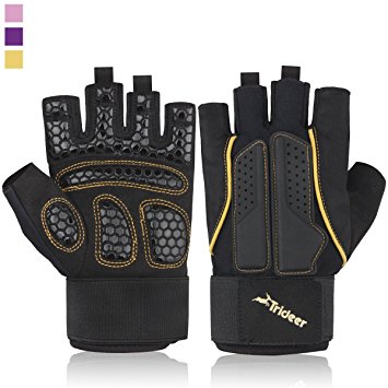 Trideer Breathable & Ultralight Padded Weight Lifting Gym Gloves, Half Finger (Fingerless) Multi-Colored Lines, Microfiber Material and Silica Gel Padded Grip Anti-slip Gloves