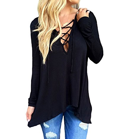 OURS Women's Autumn Fall Stylish Long Sleeve Loose Hoodie Pullover V Neck