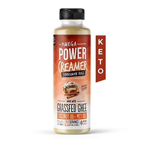 Omega PowerCreamer - Cinnamon Roll Keto Coffee Creamer | Sugar Free, Low Carb | Grass-fed Ghee, MCT Oil, Organic Coconut Oil, Stevia Powder | Supports Weight Loss - No Refrigeration (20 Servings)