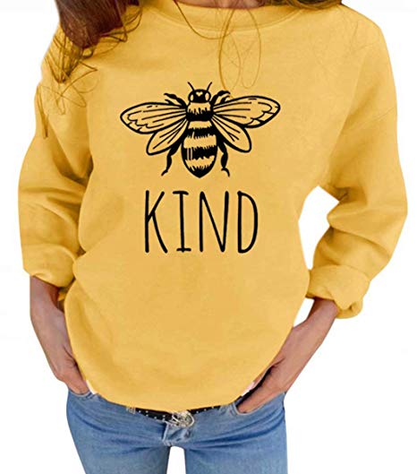 Bee Kind Sweatshirts for Women Bee Graphic Letter Print Long Sleeve Casual Crew Neck Pullover Tops Sweatshirt