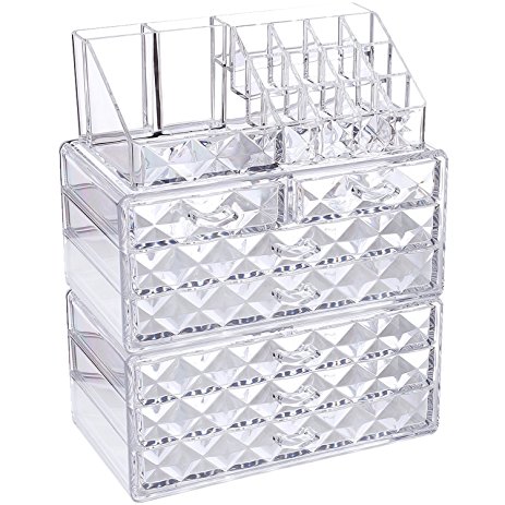 Ikee Design Acrylic Diamond Pattern Jewelry & Cosmetic Storage Display Boxes 3 Pieces Set