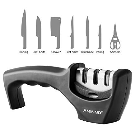 Top Finel Knife Sharpeners With Handle 3-Stage Wheel System Set Steel Diamond for Straight and Serrated Knives Suitable for All Kitchen Outdoor Knives Scissors and Damascus Knives (black 3)