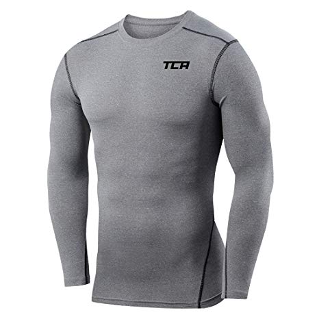 TCA Men's & Boy's Pro Performance Compression Shirt Long Sleeve Base Layer Thermal Top - Crew Neck