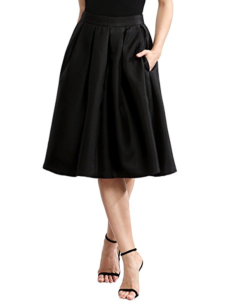 ROMWE Women's Vintage High Waist A Line Midi Skirt