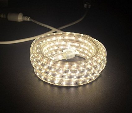 CBConcept® UL Listed, 20 Feet, 2100 Lumen, Soft White 4000K, Dimmable, 110-120V AC Flexible Flat LED Strip Rope Light, 360 Units 3528 SMD LEDs, Waterproof IP65, Accessories Included, Size: 0.45 Inch Width X 0.28 Inch Thickness- [Christmas Lighting, Indoor / Outdoor Rope Lighting, Ceiling Light, Kitchen Lighting] [Ready to use]
