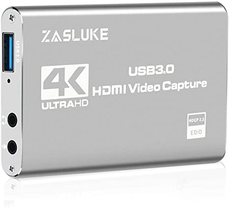 ZasLuke Game Capture Card, USB 3.0 4K Audio Video Capture Card with HDMI Loop-Out 1080P 60FPS Live Streaming HDMI Capture for PS4, Nintendo Switch, Xbox One&Xbox 360 and More (Silver)