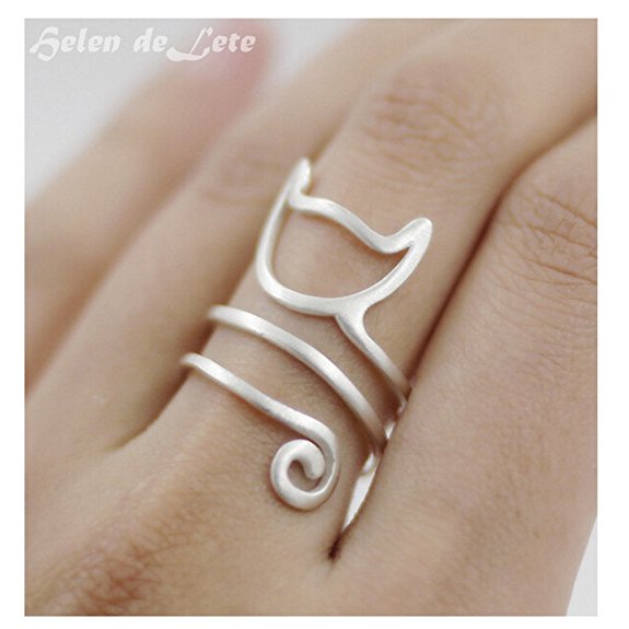 Helen de Lete Innovative Lovely Cat Kitty Sterling Silver Ring