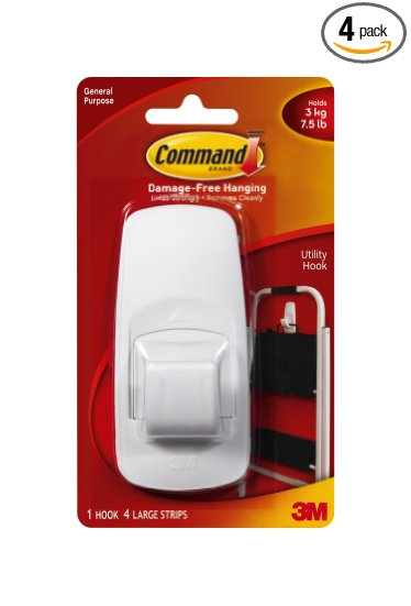 Command Jumbo Utility Hooks, White, 1-Hook, 4-Pack