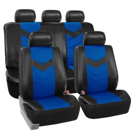 FH-PU021115-SEAT Synthetic Leather Full Set Seat Covers Blue/Black- Fit Most Car, Truck, Suv, or Van