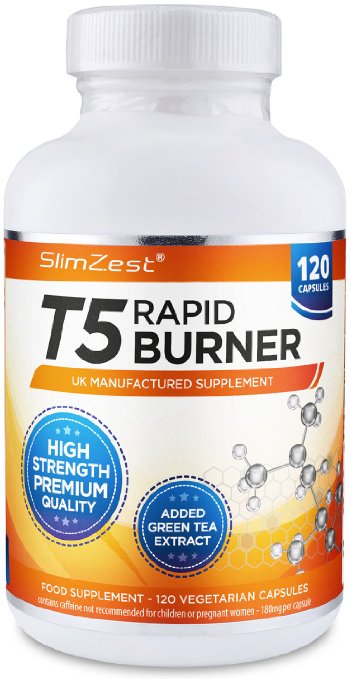 T5 Fat Burners - Rapid Fat Burner for Men & Women - 120 Vegetarian Capsules - UK Manufactured - High Strength High Quality Safe Legal Fat Burner - Slimming Pills From A Trusted UK Brand - Diet Pills That Work Fast - Bust Belly Fat with SlimZest T5 Fat Burner Weight Loss Pills (120 Vegetarian Capsules)