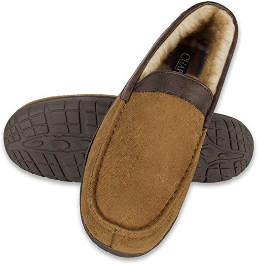 Chaps Men's Slipper House Shoe Moccasin Memory Foam Suede Indoor Outdoor Nonslip Sole Construction