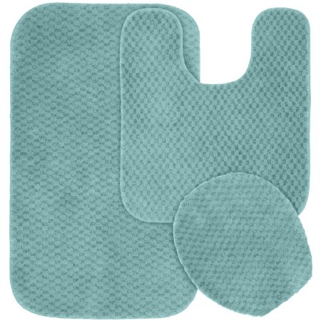 Garland Rug 3-Piece Cabernet Nylon Washable Bathroom Rug Set, Seafoam