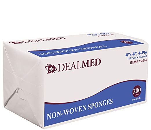 Dealmed Gauze Pads, Non-Sterile, Non Woven, 4" x 4", 4 Ply, 200/Bx