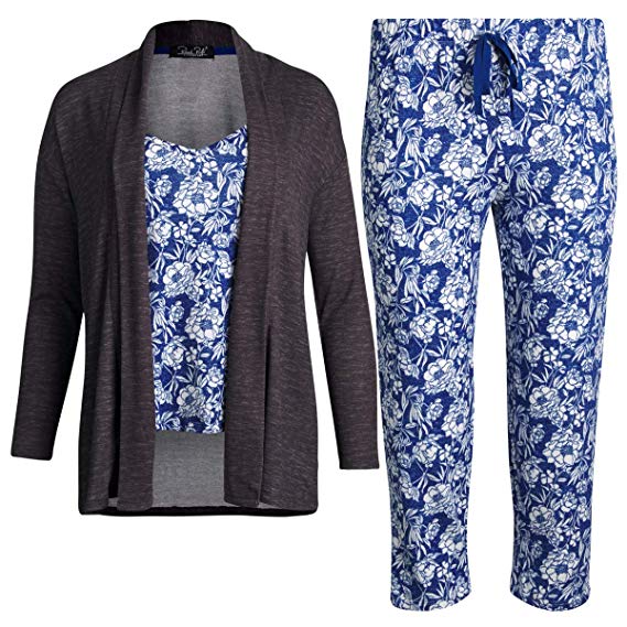 Rene Rofe Women's Sleepwear 3 Piece Pajama Set - Capri Pants Sweater and Cami Top