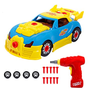 SGILE Take Apart Race Car, 31 Pieces Upgraded Educational Construction Toys Kit with Tools Drill Real Lights and Sounds, Best Gift for Kids Boys Girls