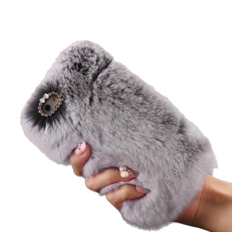SMTSMT 2016 Warm Fluffy Villi Fur Plush Wool Bling Case Cover Skin For iPhone 6/ 6S Plus (Gray)