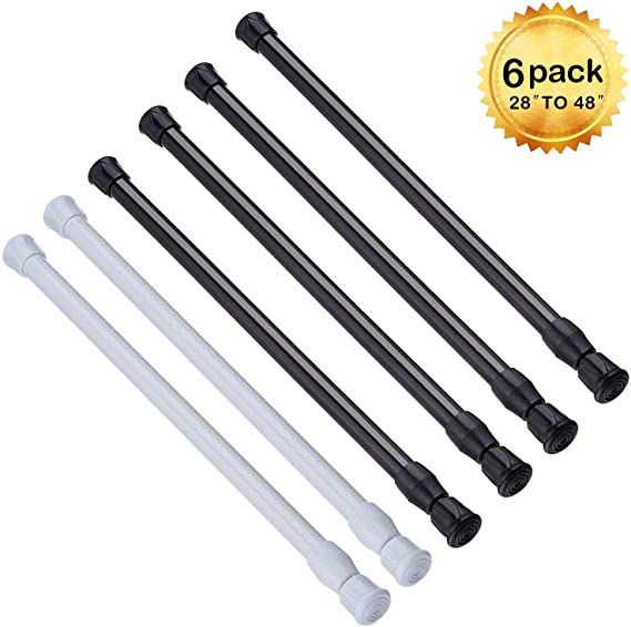 AIZESI 6PCS Tension Rods,Spring Curtain Rods Window Rods for Kitchen Window Bathroom (28 to 48inch-2 White 4 Black)