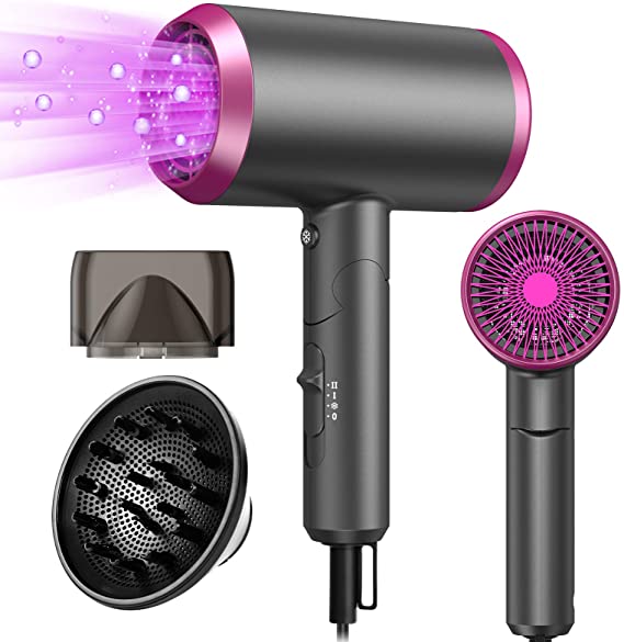 Blow Dryer with Diffuser Ionic Hair Dryer, Dupeakya 1800W Professional Hair Dryer with 3 Heating/ 2 Speed for Fast Drying, Portable Hair Dryer for Home Travel Salon - Constant Temperature Hair Care