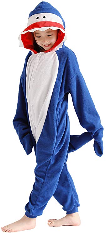Unisex Children Onesie Blue Shark Animal Pajamas One-Piece Cosplay Halloween Costumes
