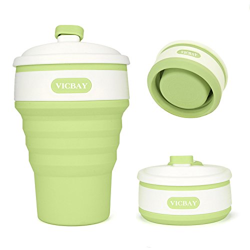 VICBAY Silicone Collapsible Coffee Cup, Foldable Travel Coffee Mug Portable Water Cup with Lid for Outdoor Camping Hiking Picnic, Food-Grade Silicone BPA Free, Leak-proof Lid Design
