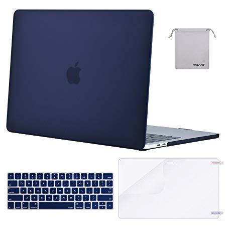 Mosiso MacBook Pro 15 Case 2018 2017 2016 Release A1990/A1707, Hard & Keyboard Cover & Screen Protector & Storage Bag Compatible Newest MacBook Pro 15 Inch with Touch Bar, Navy Blue