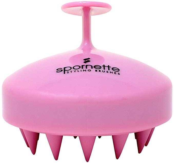 Spornette Scalp Massager Shampoo Brush (Pink) - Scalp Scrubber Brush With Soft Silicone Bristles for Scalp Treatment, Dandruff Treatment, Dry Scalp, Scalp Exfoliator, Scalp Massage, Shower Hair Brush
