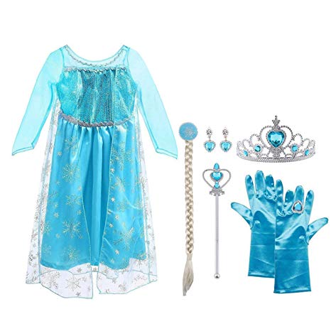 Vicloon Ice Queen Elsa Princess Costume Deluxe Fancy Blue Dress with Elsa Fairy Crown Wand Gloves and Tiara