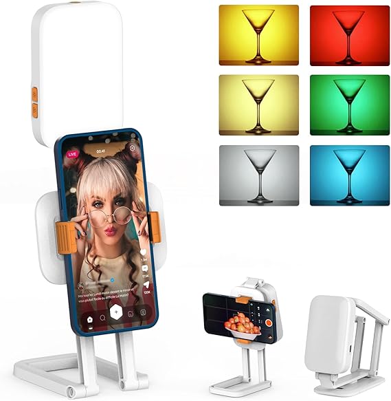 Ring Light Selfie Tripod Phone Light, Evershop Rechargeable Ring Light with Stand RGB Led Lamp 3 Colors  13 RGB Modes 3000-6500K Dimmable CRI 95  Travel Light for iPhone,Selfie,Videos,Tiktok,YouTube