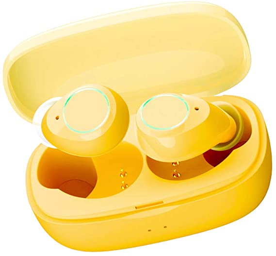 Wireless Earbuds, Wireless Headphones Bluetooth 5.0, 6D Stereo Sound, Clear Binaural Call, 24H Playtime Charging Case, Noise Cancelling Mini TWS Earbuds, Sweatproof for iPhone & Android Sport (Yellow)