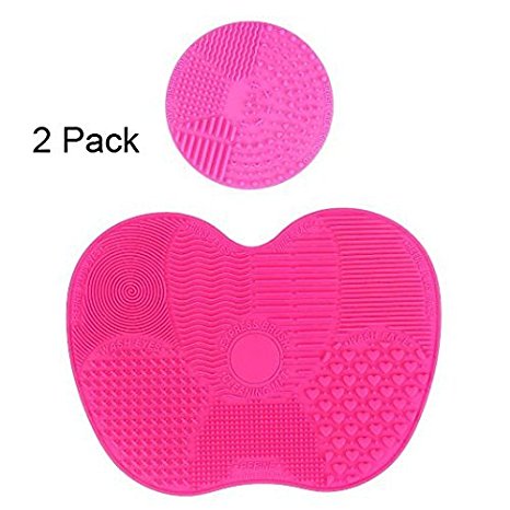 Makeup Brush Cleaning Mat, Makeup Brush Cleaner Pad Cosmetic Brush Cleaning Mat Portable Washing Tool Scrubber Suction Cup Set of 2 (Rose Red)