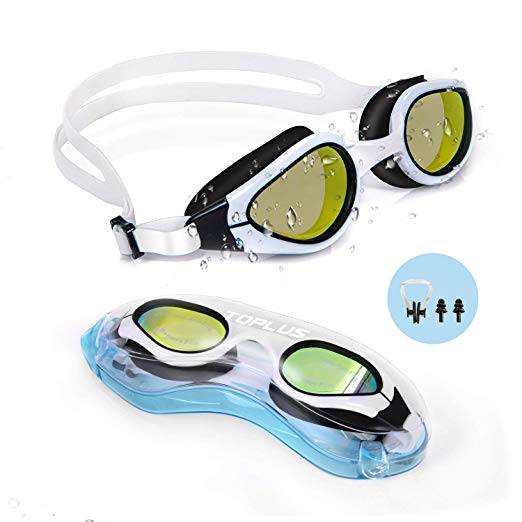 TOPLUS Swim Goggles, Goggles No Leaking Anti Fog UV Protection Swimming Goggles Triathlon for Men Women Youth Kids Child, with Mirrored & Waterproof, UV Protection Clear Lenses