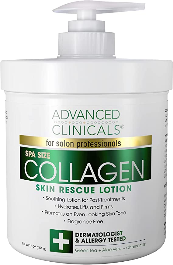 Advanced Clinicals Collagen Skin Rescue Lotion - Hydrate, Moisturize, Lift, Firm. Great for Dry Skin. 16oz Jar with Pump. by Advanced Clinicals