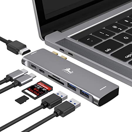 USB C Hub Adapter for MacBook Pro 2019 2018/20172016 13" 15" & MacBook Air 2019/2018, MacBook pro Dongle Multi Port with 4K HDMI Port, 100W PD, Thunderbolt 3 Port, 2 USB 3.0 and SD/Micro Card Readers