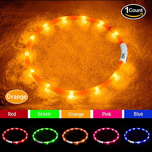 LED Dog Collar,USB Rechargeable Glowing Dog Collars, Light Up Collar Improved Pet Safety &Visibility at Night, 3 Flashing Modes,Water-Resistant Lighted Collar Fits For Small Medium Large Dogs