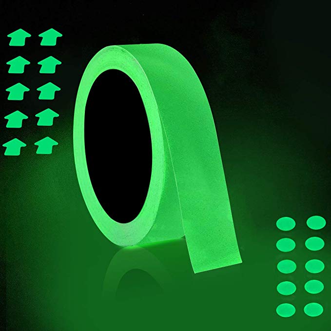 32.8 ft x 1 inch Glow in The Dark Tape - Luminescent Emergency Roll/Luminous Photoluminescent Safety Egress Markers Stairs, Walls, Steps, exit Sign.