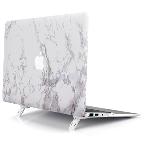 iDOO Matte Rubberized Soft Touch Plastic Shell Case with Kickstand for MacBook Air 13 inch Model A1369 and A1466 White Marble