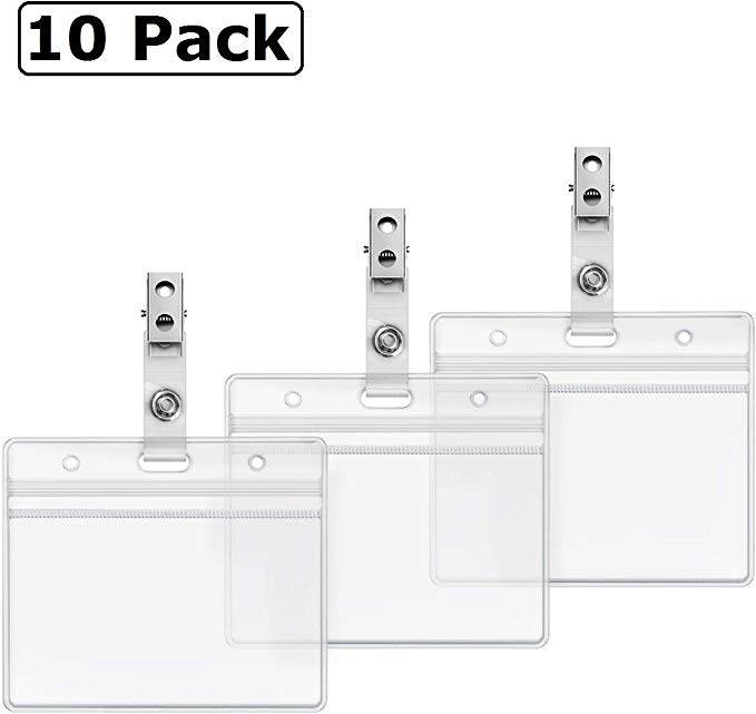 Horizontal Heavy Duty Name Tags Badge Holders and Metal Badge Clips with Vinyl Straps by ZHEGUI (10 Pack, Horizontal 2.3X3.5)