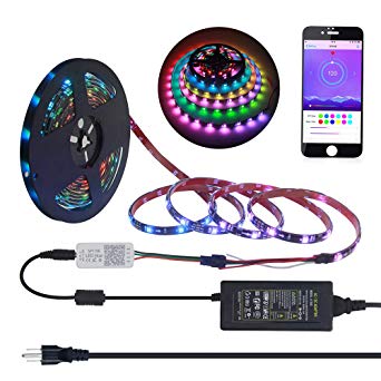 ALITOVE Bluetooth LED Strip Lights with App 16.4ft 150 LEDs WS2811 Addressable Dream Color LED Tape Light with Bluetooth Controller and 12V Power Supply kit,120 Color Modes, Waterproof IP65