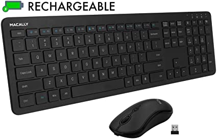 Macally 2.4G Wireless Keyboard and Mouse Combo, Ultra Slim Full Size Keyboard with Numeric Keypad, Scissor Keycaps, Built in Rechargeable Battery for Computer Desktop PC Laptop Surface Smart TV