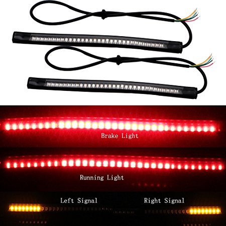 EverBrightt 2-Pack Red   Yellow 3528   3014 48SMD LED Motorcycle Light Strip For Taillight Brake Light Turn Signal Lamp DC 12V
