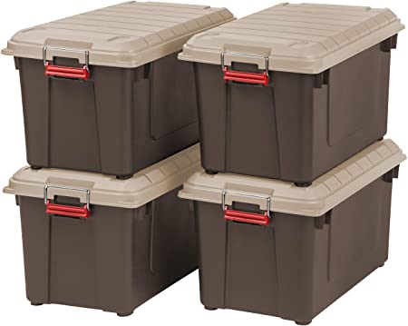 IRIS 82 Quart Weathertight Store-It-All Tote, 4-Pack, Brown