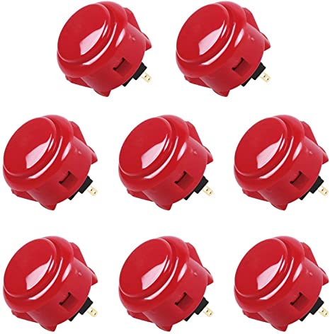 SANWA 8 pcs OBSF-30 Original Push Button 30mm - for Arcade Jamma Video Game & Arcade Joystick Games Console (Red) S@NWA