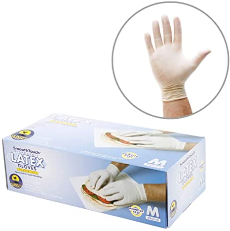 Sunset LAT102PF M SmoothTouch Disposable Latex Gloves - Powder Free - Medium - 100 Gloves